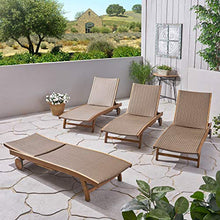 Great Deal Furniture Outdoor Wicker and Wood Chaise Lounge Set of 4 Brown Teak Finish