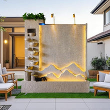 Modern Stone Look Wall Fountain with LED Lights, 6.89FT Tall Indoor Outdoor Water Feature for Home Garden Entryway (Left)(Right)(#A)