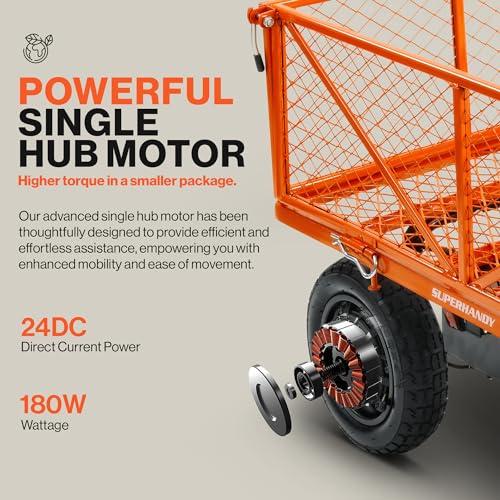 SuperHandy Electric-Assist Garden Cart 5.7 Cu Ft 440lbs Load All-Terrain Orange