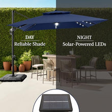 Best Choice Products 9x12ft LED Cantilever Patio Umbrella w/Base Included & 360° Rotation, Large Solar Offset Hanging Outdoor Sun Shade for Deck, Backyard Table w/Stand & Lights – Navy Blue