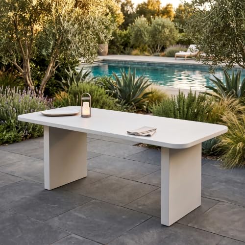 Modern Indoor/Outdoor Matte White 78.7" Rectangular Poly-Fiber Dining Table