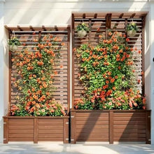 Large Floor-standing Wooden Planter With A Trellis, Tall Privacy Screen For Climbing Vines,Combines Hanging Planters With In-soil Planting,Suitable For Terraces(39.4x11.8x70.9in,No Top)