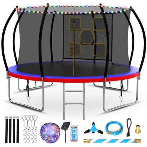 Lyromix 12FT Outdoor Trampoline with Safety Enclosure Red & Blue