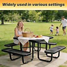 LAUCO Square Picnic Table, Expanded Metal, Black Thermoplastic Coating, Attached Benches, 1-1/2” Umbrella Pole Hole, Outdoor-Rated, 1000 lb Capacity (Black) 36036