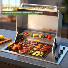 34 Inch Built In Gas Grill, 3 Burner Propane, High Hood for Outdoor Kitchen