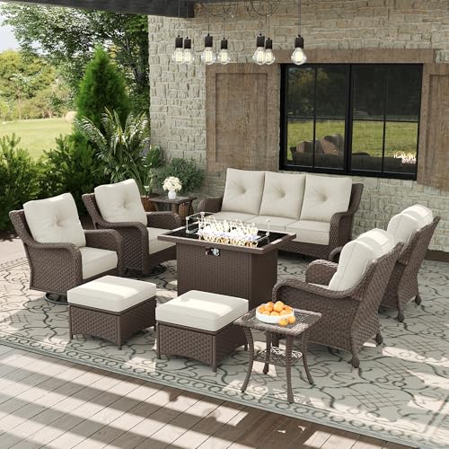 Aeeiua 10 Piece Patio Furniture Set with Fire Pit Table