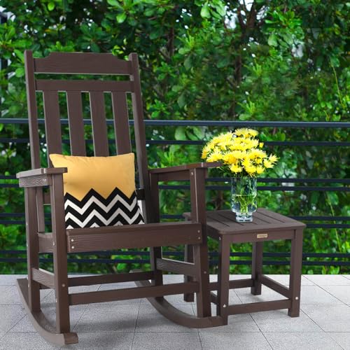 hOmeQomi Rocking Chairs Set of 4 All Weather Resistant Poly Lumber Brown
