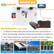 OLONETO Solar Power System 36W Folding Solar Panel with Four USB Chargers + 12000W Pure Sine Wave Power Inverter with Dual LED Display DC12V-AC220V+ 30A Solar Charge Controller Solar System Kit