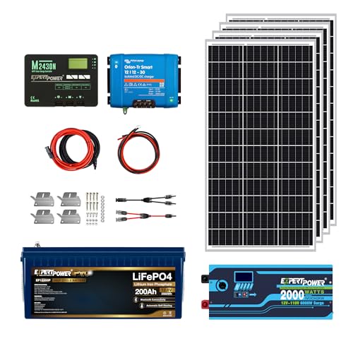 ExpertPower 2.5KWH 12V Solar Panel Kit | LiFePO4 12V 200Ah Bluetooth & Heating, 400W Solar Panels, 30A MPPT Solar Controller/DC-DC Charger, 2KW Inverter Charger | RV, Trailer, Camper, Off Grid