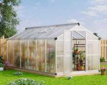 8x12 FT Greenhouse for Outdoors, Large Aluminum Greenhouses with Adjustable Roof Vent, Heavy Duty Greenhouse with Ground Nails, Walk-in Green Houses for Outside Garden, Backyard, Patio