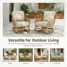 Christopher Knight Home Nadine Patio Rocking Chairs Set of 2, Wicker Rocker, Wood Rocking Chair, PE Rattan Wick Chair, Rocking Chair with Cushions, Comfort Wicker Rocker for Backyard Balcony, Beige