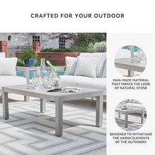 Signature Design by Ashley Moonlight View Contemporary Outdoor Fade and Rust Resistant Coffee Table with Stone Tabletop, Light Gray