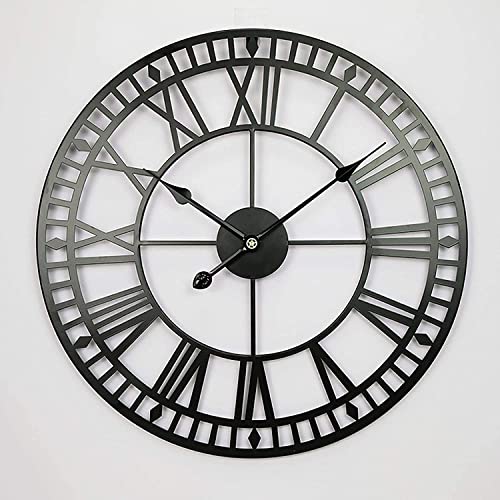 Outdoor Clock Garden Clocks, Retro Roman Numeral Simplicity Iron Art Battery Operated Silent Outside Clocks 40Cm