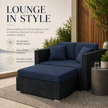 Golden Flame Outdoor Day Lounger with Matching Ottoman, All-Weather HDPE Wicker Patio Chaise Lounge with Plush Cushions, Powder-Coated Aluminum Frame, Deep Outdoor Seating - Spectrum Indigo