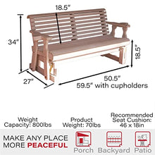 Amish Casual Heavy Duty 800 Lb Roll Back Pressure Treated Porch Glider with Cupholders (4 Foot, Semi Solid White Stain)
