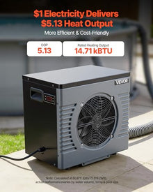 VEVOR 14710 BTU Heat Pump for Above Ground Pool, Electric Pool Heater with Heating & Cooling Dual Mode, Max COP 5.13 Smart Inverter Compressor, Low Noise GFCI Protection for up to 3962 Gal Swimming