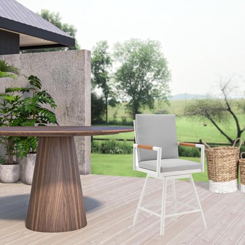 HomeRoots 43" Light Gray Metal Swivel Outdoor Counter Height Bar Chair with Footrest Grey