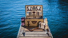 PICNIC TIME Charleston Luxury Picnic Basket for 4, Romantic Vintage English-Style Wooden Basket, Complete Deluxe Service With Blanket, Suitcase-style Handle and Genuine Cowhide Leather, (Beige Canvas)