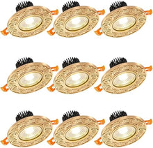 SoOSSN Round Brushed Brass Downlight,9-Pack LED Recessed Light Fixtures Ceiling Lights, Dimmable Recessed Lighting(Tri Color dimming,10W)