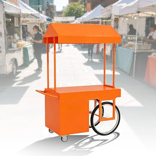 Mobile Food Cart with Canopy & Wheels, Portable Serving Station for Outdoor Party, BBQ & Tailgating, 6 Colors Metal Concession Stand for Sale with Drawer & Storage Cabinet(Orange,100cm/39in)