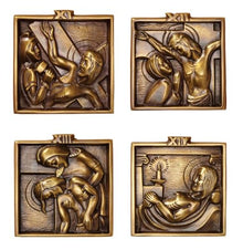 Church Supply Set of 14 Stations of the Cross Plaques, 4.75", Solid Brass