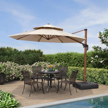 10 FT Double Top Round Wood Pattern Cantilever Umbrella With Base,Beige
