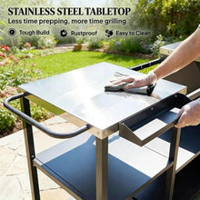 Amgalers 67.7" Outdoor Grill Table Cart, Multi-Functional Prep Station with Cabinet & Open Shelves, Lockable Wheels for Outdoor Cooking