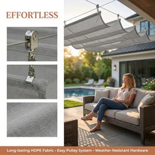 Slide Wire Wave Shade Sail,Off Wave Sun Shade Sail,Retractable Sun Protection Wave Canopy Cover,Outdoor Hang Down U Shape Porch Wave Awning,Breathable Shade Mesh Tarp(W2.8*L7m/W9.19*L22.96ft)