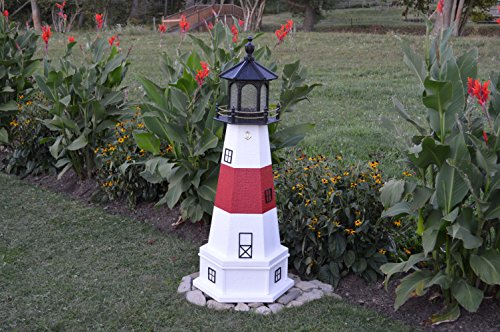Backyard Crafts Amish-Made Montauk, NY Replica Lighthouse with Base and Solar-Powered LED Lighting, 113" Tall