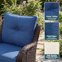 ADRERIC 3-Piece Patio Furniture Set with 6" Ultra-Thick Cushions, Swivel Rocker Chairs with Side Table, All-Weather Round Wicker Conversation Set & Bistro Set for Porch Sunroom Deck, Blue