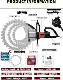 XUXIAO 8800 W Ring Saw, Concrete Wall Grooving Saw, Electric Concrete Saw, Intelligent Water Supply with Connecting Water Pump, for Granite, Concrete 410mm