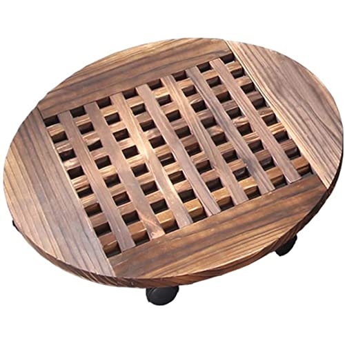 SDVantage Wooden Planter Caddy Plant Pot Caddy Round Garden Plant Pot Trolley Stand Mover with 360° Rotating Casters for Indoor Outdoor Home Garden