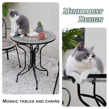 exproyzk Mosaic Patio Table Set, Round Outdoor Table with 2 Folding Chairs
