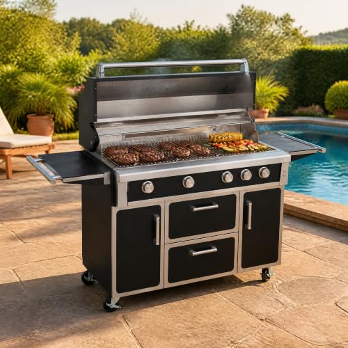 49" Natural Gas Grill 304 Stainless Steel 99000 BTU BBQ Steel, Black