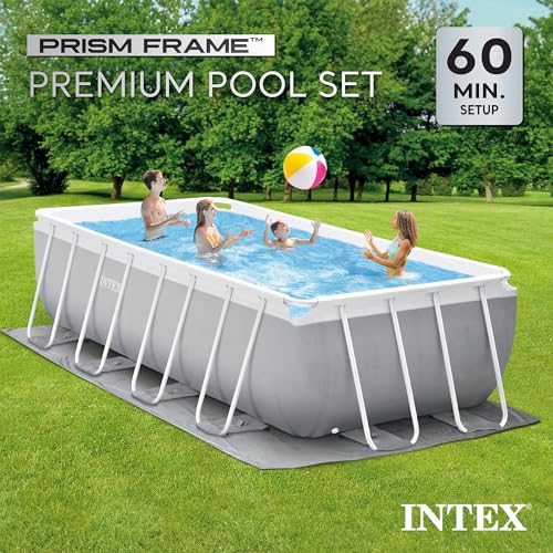 Intex Prism Frame Rectangular Above Ground Swimming Pool Set Light Grey
