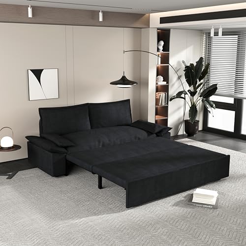 HomSof Queen Pull Out Sofa Bed 3-in-1 Convertible Velvet Loveseat Black