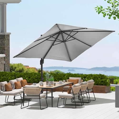 MOVECOM 10x10 FT Offset Patio Umbrella with Base Included, 360° Rotation Large Square Cantilever Umbrella, Outdoor Sun Shade with Easy Tilt for Pool, Backyard, Deck, Garden, Navy Blue