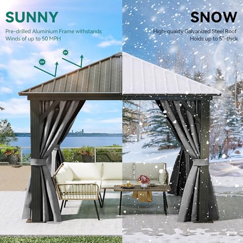 YITAHOME 10X10FT Metal Hardtop Gazebo Outdoor Patio Canopy Gray