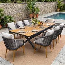 LayinSun Outdoor Patio Dining Set for 9, 60" - 82" Expandable Outdoor Dining Table and 8 Chairs