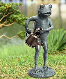 Green Vista Water Gardens Freddie the Frog with Watering Can Outdoor Garden Statue Aluminum Sculpture for Indoors, Patio, and Yard