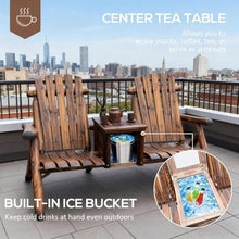 Seeheool Double Adirondack Chair Loveseat,Double Wooden Adirondack Chair with Ice Bucket,Outdoor Loveseat with High Backrest