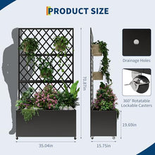 MOVECOM Steel Raised Garden Bed with Trellis & Privacy Screen - 71 in x35 in x16 in Planter Box with Lockable Casters & Drainage Holes for Vines, Vegetables On Patio, Deck or Yard, Black