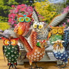 Zaer Ltd. Set of 6 Assorted Hand-Painted Metal Owl Figurines Indoor Outdoor Garden Decor