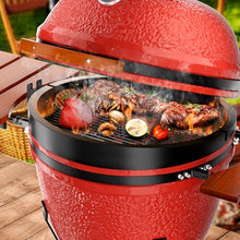 HAUSVITA 23.5‘’ Ceramic Grill, Portable Camping Grill with Cart and Side Shelves, Tabletop Barbecue Grill for Home Party and Outdoor Backyard Cooking, Blaze Red