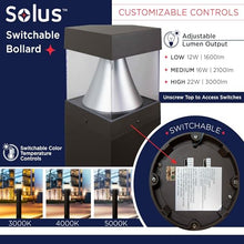 Solus Square Tunable LED Bollard – Switchable Wattage (12W–22W), 1600–3000 Lumens – Adjustable CCT 3000K/4000K/5000K – Black or Bronze Path Light (Black, Square / 2 Pack)