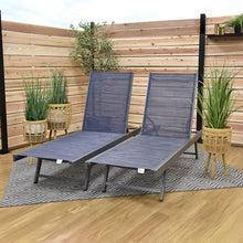 Vivere Aluminum Urban Sun Lounger 2 Pack, Full Recline, Made with Premium Phifertex Outdoor Fabric - 265 lb Capacity (Navy)