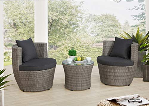 Alaterre Furniture Bistro All-Weather Conversation Set with Two Round Chairs and Glass Top Table Coffee