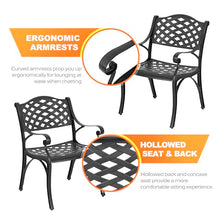 NUU GARDEN 3 Piece Outdoor Cast Aluminum Bistro Table Set Rustproof Table and Chairs with Umbrella Hole for Backyard, Balcony, Front Porch, Black
