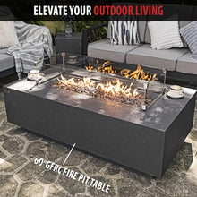 AMS 60" Rectangular Concrete Natural Gas Fire Pit Table Bundle (Dark Gray)