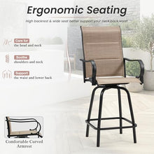 HOMREST Outdoor Swivel Bar Stools Set of 8, High Patio Swivel Bar Chairs with Padded Back & Seat, All-Weather Textilene Tall Patio Chair with Curved Armrest & Metal Footrest for Outside,Light Brown